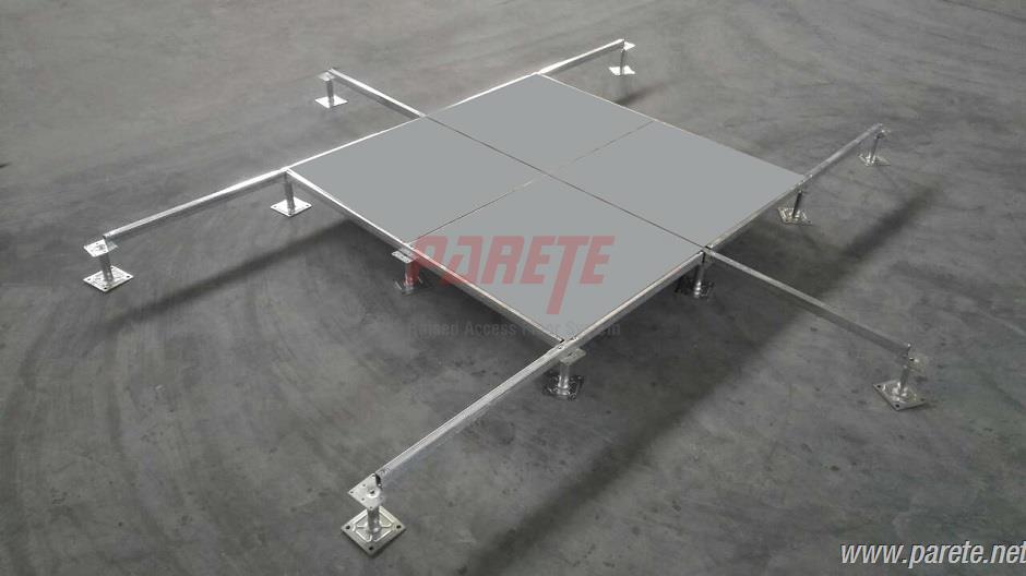 bare finish steel raised floor with long stringer